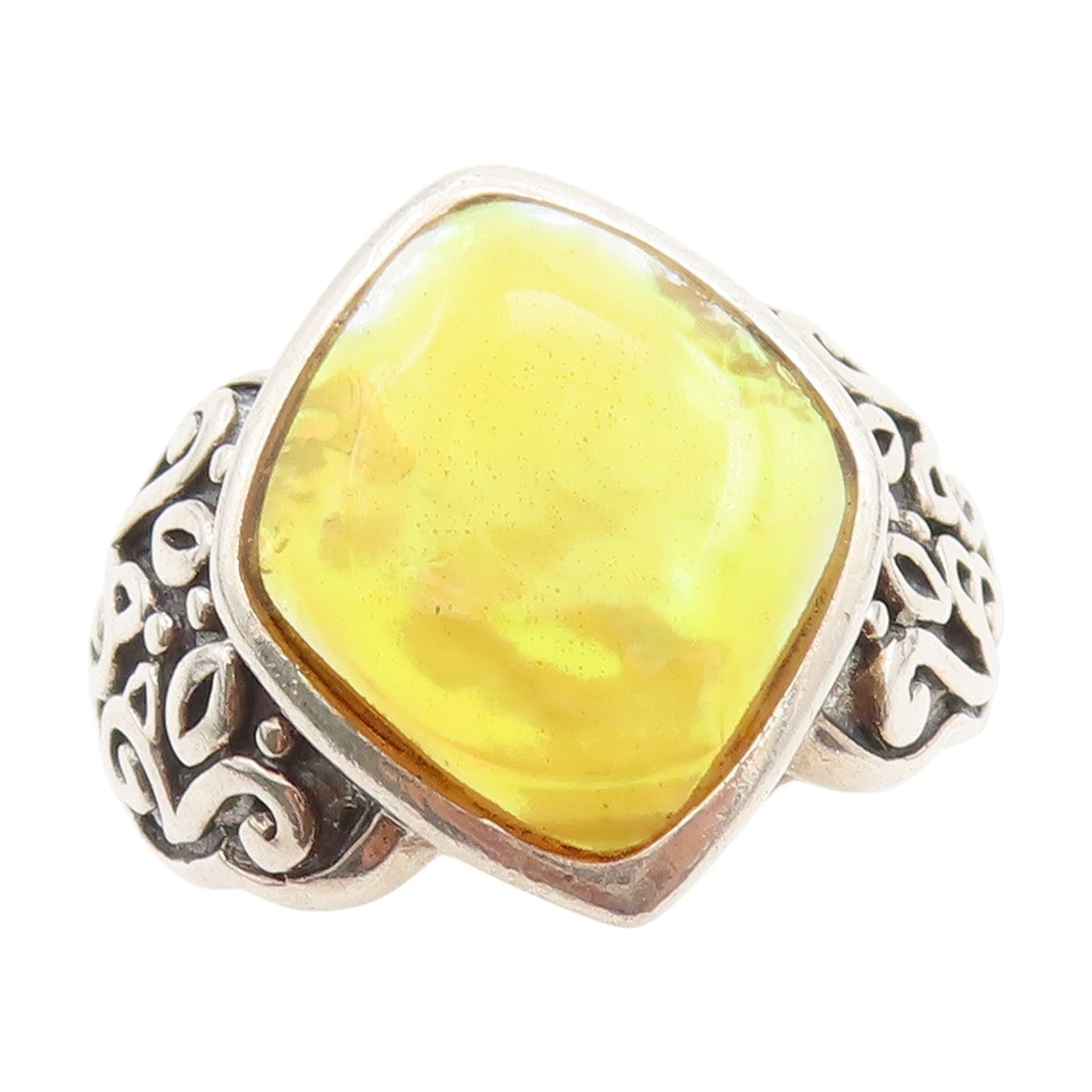 925 Sterling Silver Vintage Ring Carved Floral Scrollwork Band  Sz 6  RG33880