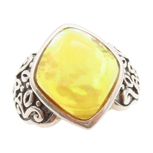 925 Sterling Silver Vintage Ring Carved Floral Scrollwork Band  Sz 6  RG33880