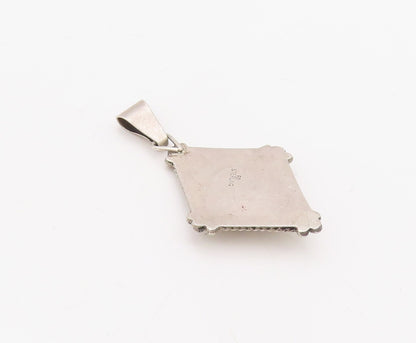 925 Sterling Silver Vintage Pendant RB NAVAJO Carved Diamond Shape Gem  PT23542