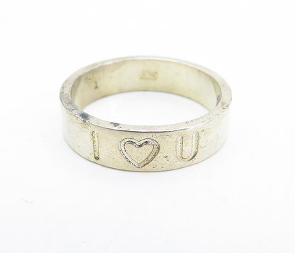 925 Sterling Silver  Vintage I Love You Stamped Round Band Ring Sz 6  RG7503