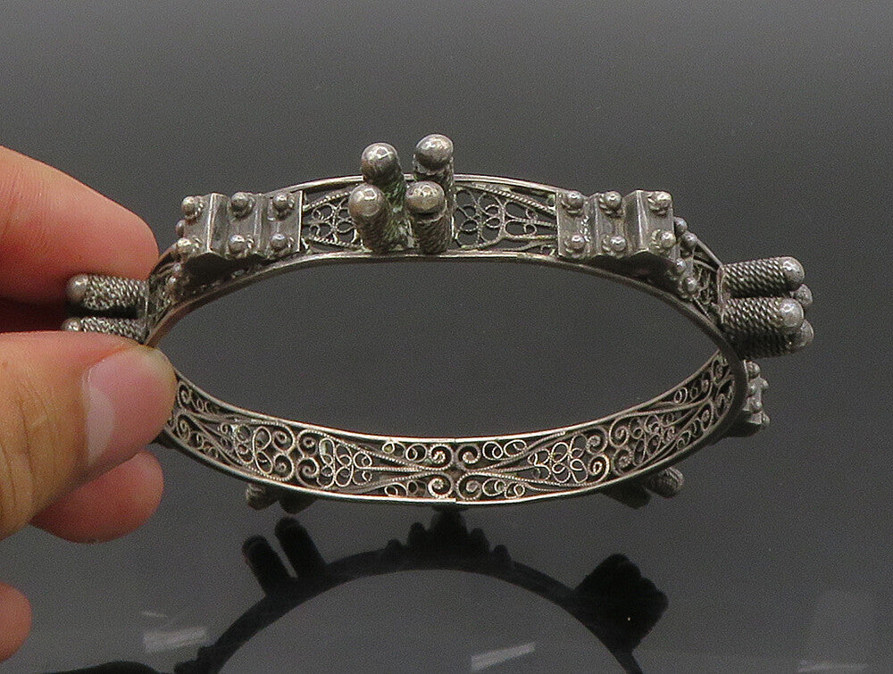ISRAEL 925 Sterling Silver  Vintage Antique Filigree Bangle Bracelet  BT9306