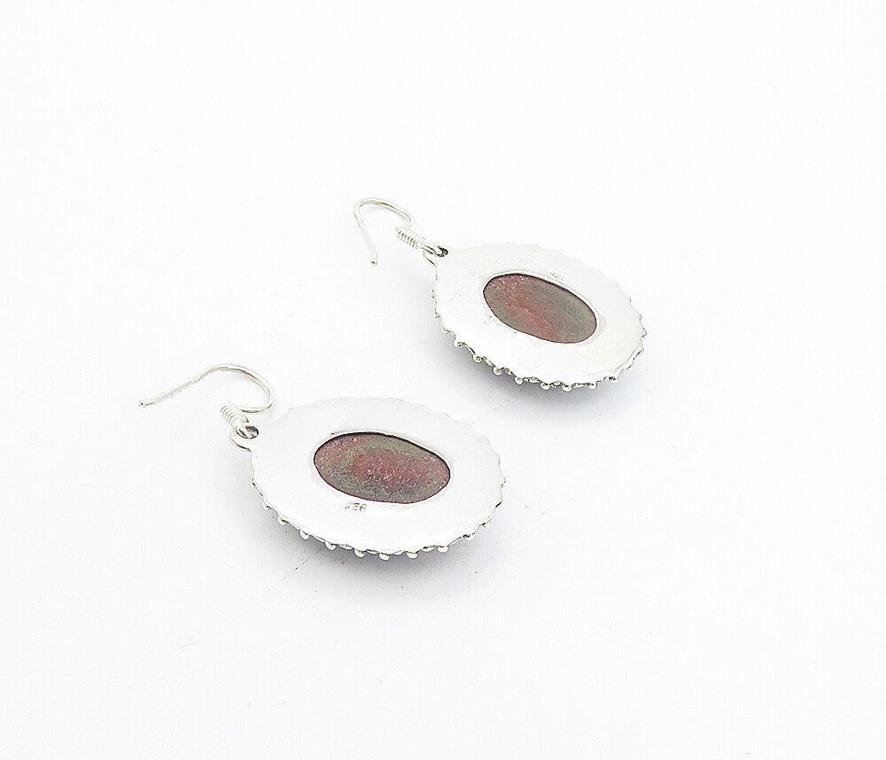 925 Sterling Silver  Vintage Faceted Red Tiger's Eye Dangle Earrings  EG3762