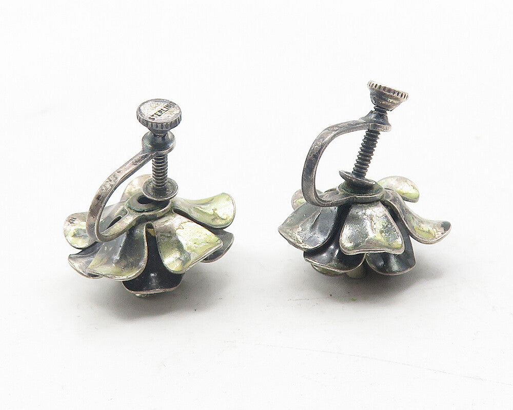 925 Sterling Silver  Vintage Dark Tone Flower Non Pierce Earrings  EG6147
