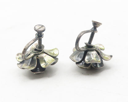 925 Sterling Silver  Vintage Dark Tone Flower Non Pierce Earrings  EG6147