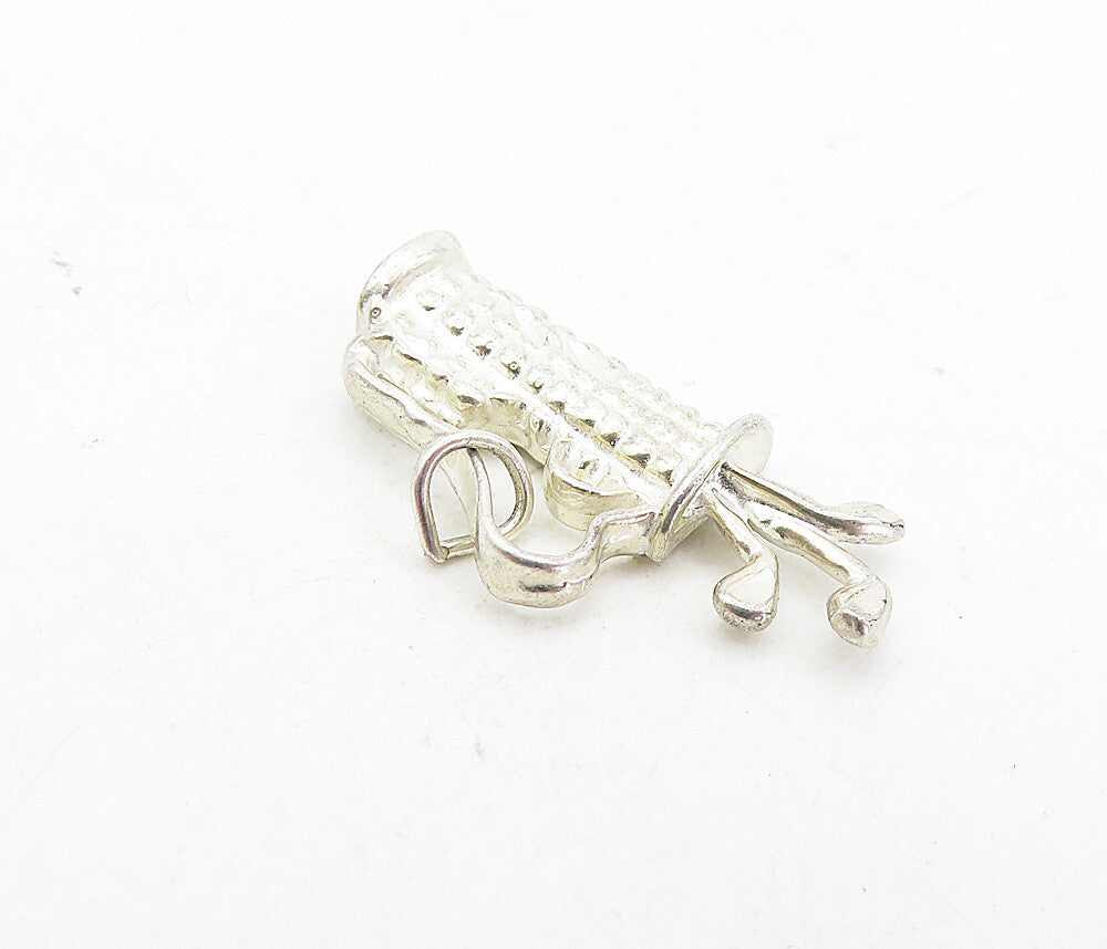 925 Sterling Silver  Vintage Diamond Cut Bag Of Golf Clubs Pendant  PT6260