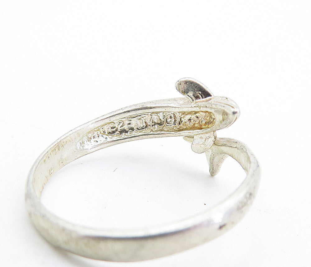 925 Sterling Silver  Vintage Dolphin Head Tail Bypass Band Ring Sz 8.5  RG6676