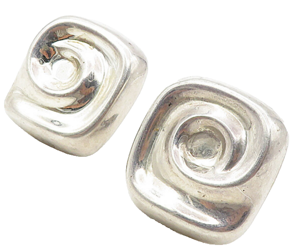 MEXICO 925 Sterling Silver  Vintage Square Spiral Non Pierce Earrings  EG3835