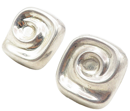 MEXICO 925 Sterling Silver  Vintage Square Spiral Non Pierce Earrings  EG3835