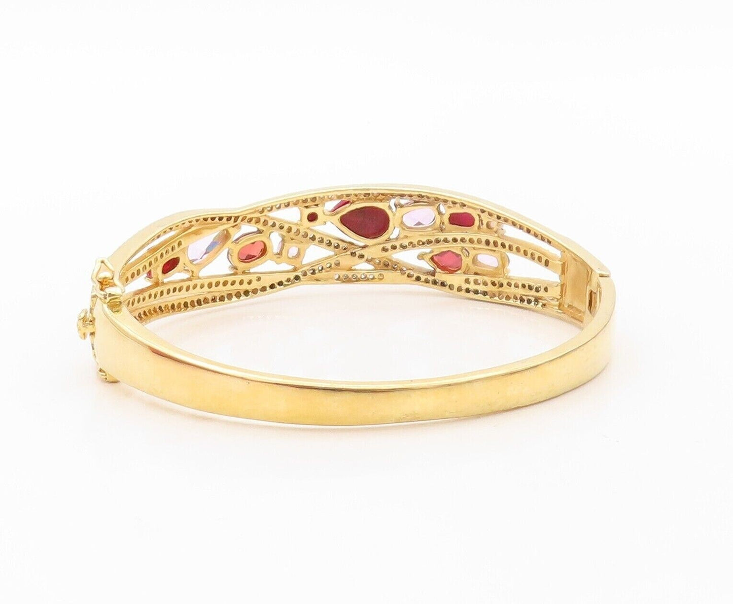 925 Sterling Silver Vintage Bracelet Gold Plated Gemstone & Diamonds BT10725