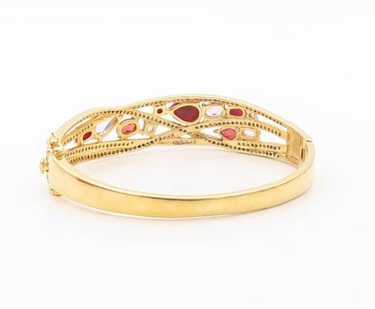 925 Sterling Silver Vintage Bracelet Gold Plated Gemstone & Diamonds BT10725