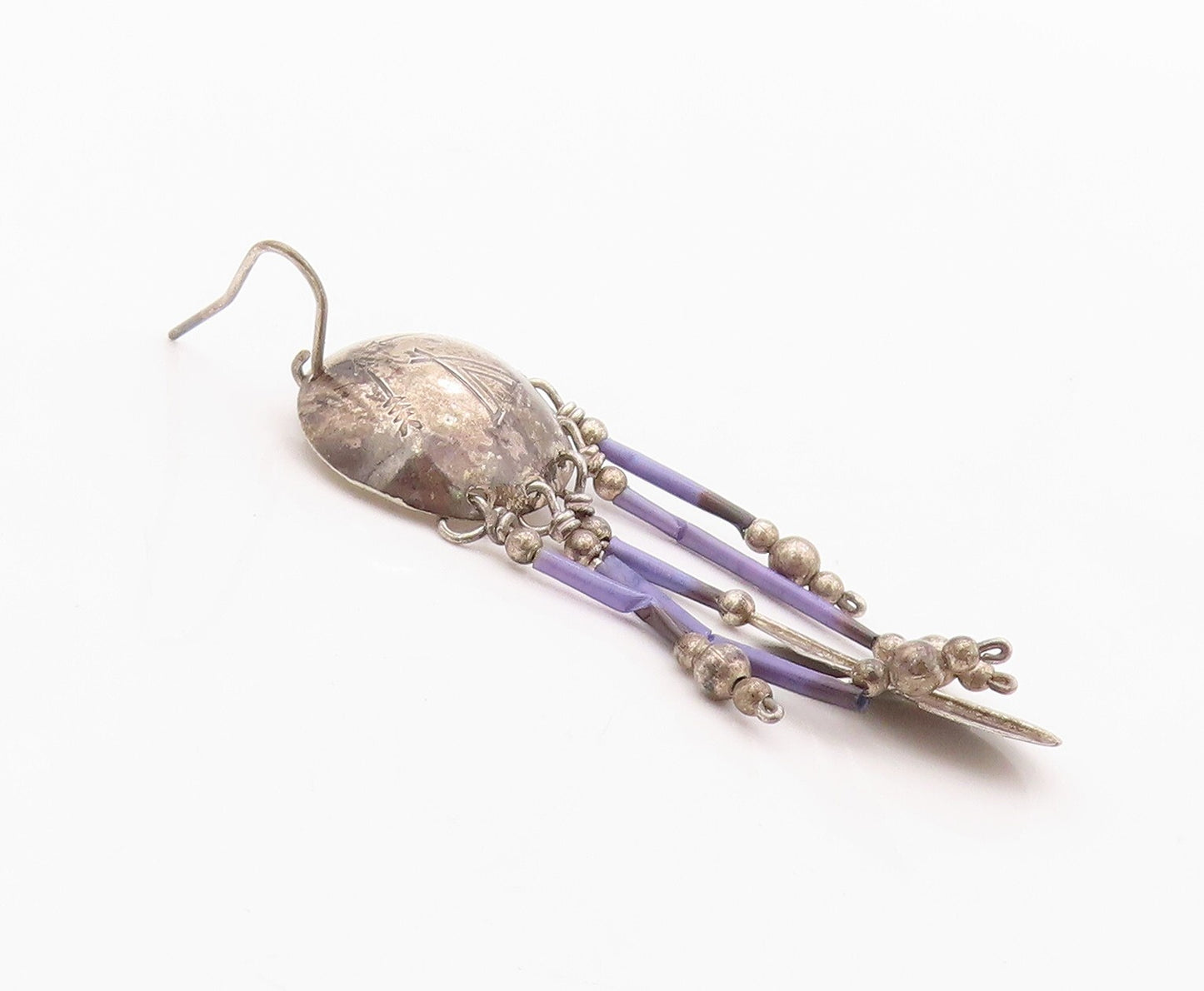 925 Sterling Silver Vintage Earrings Dark Tone Domed Dream Catcher  EG13462
