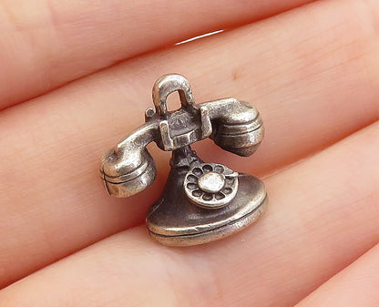 925 Sterling Silver  Vintage Petite Old Fashioned Telephone Pendant  PT5231