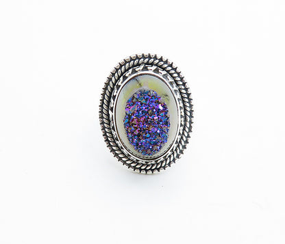 925 Sterling Silver  Purple Druzy Stone Shiny Twist Cocktail Ring Sz 5  RG7821