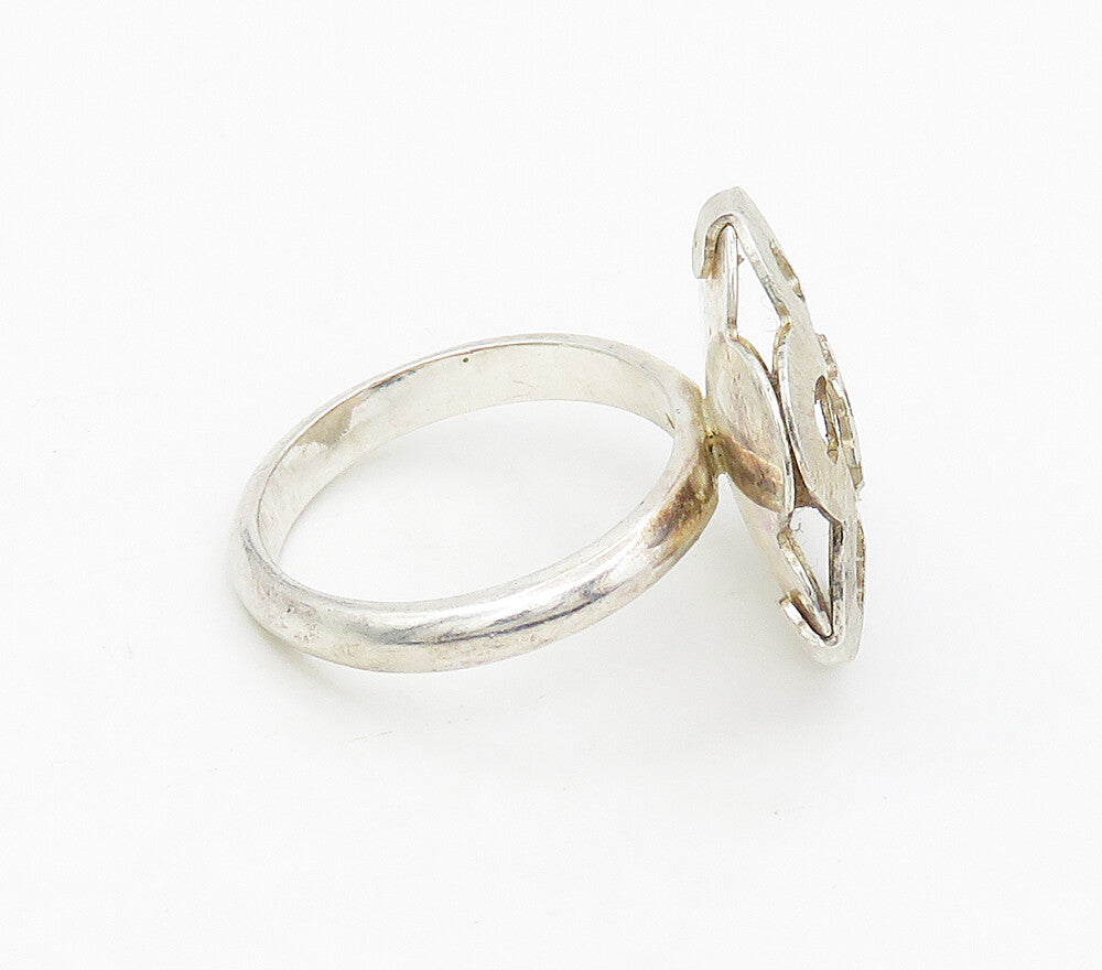IBB 925 Silver  Vintage Shiny Cutout Flower Motif Statement Ring Sz 9  RG17026