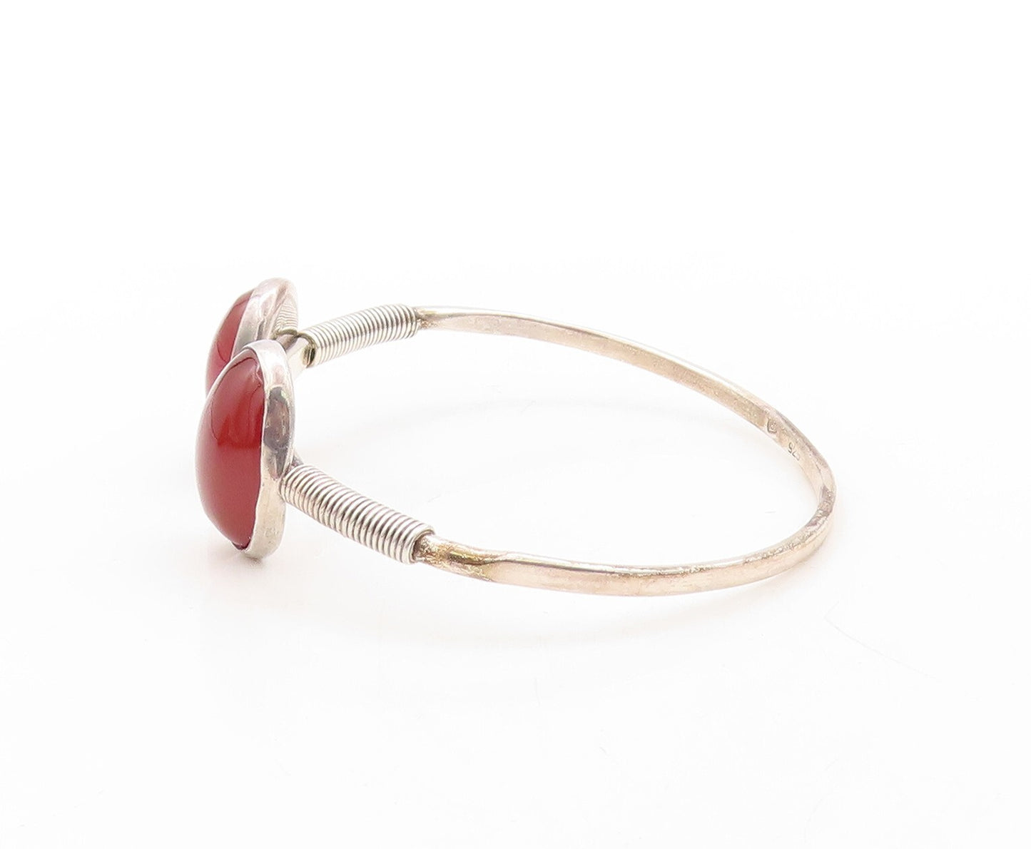 925 Sterling Silver Vintage Bracelet European Design Carnelian Cuff  BT10895