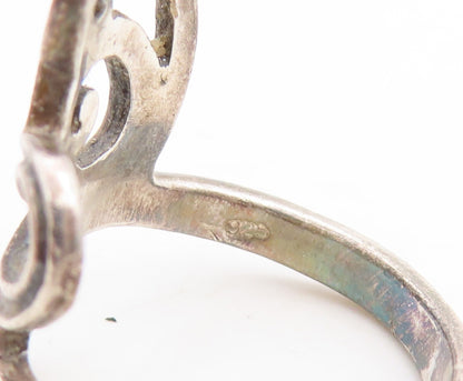 925 Sterling Silver Vintage Ring Dark Tone Swirly Design Cutout  Sz 9  RG31194