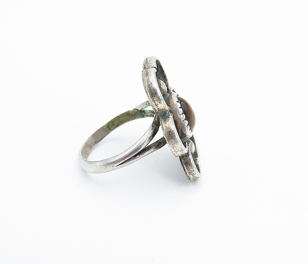 NAVAJO 925 Sterling Silver Vintage Tiger's Eye Oxidized Ring Sz 5.5 RG7981