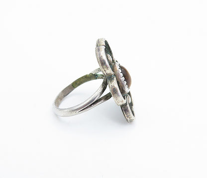 NAVAJO 925 Sterling Silver Vintage Tiger's Eye Oxidized Ring Sz 5.5 RG7981