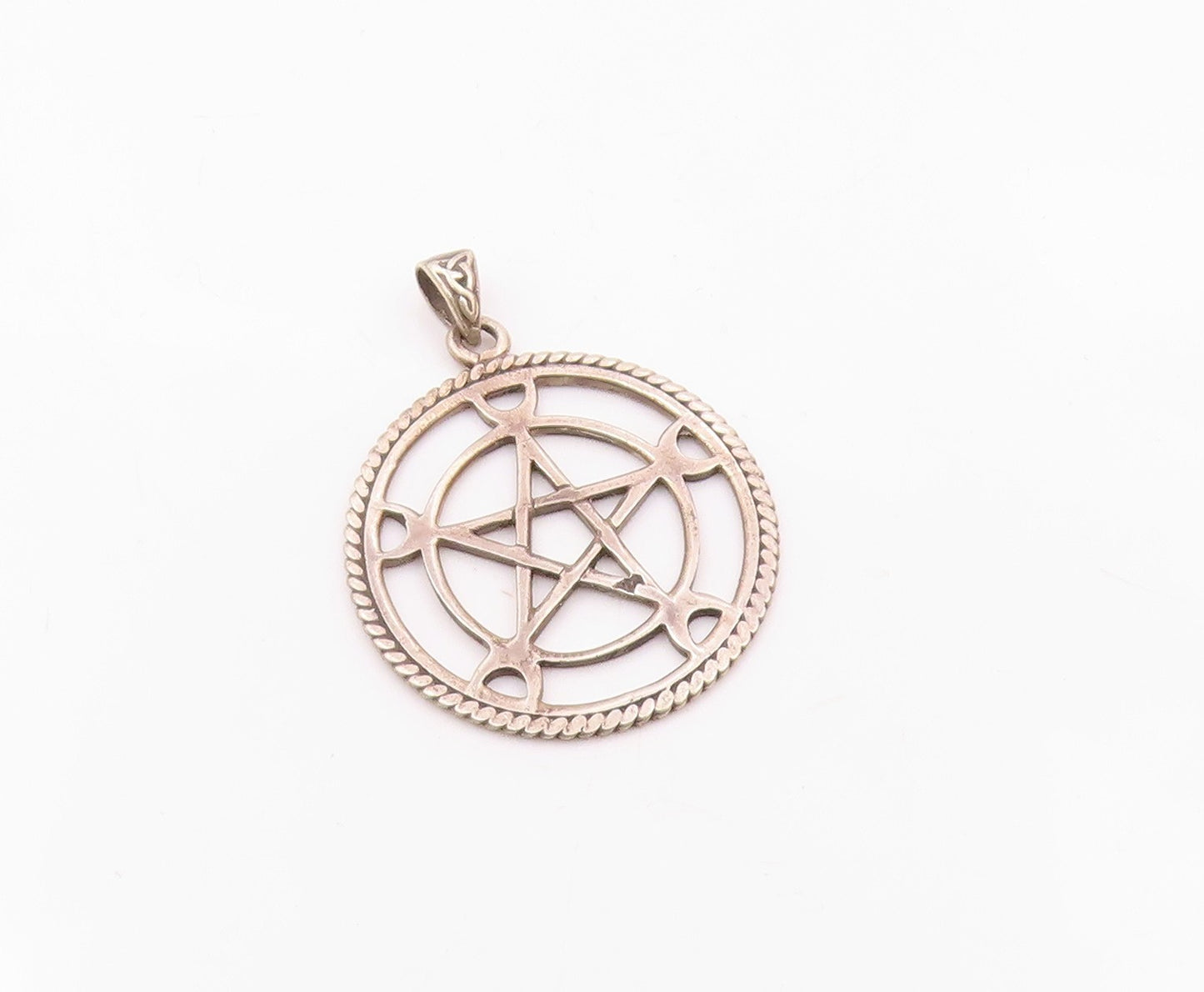 PETER STONE 925 Silver  Vintage Pentagram Star Crescent Moon Pendant  PT20327