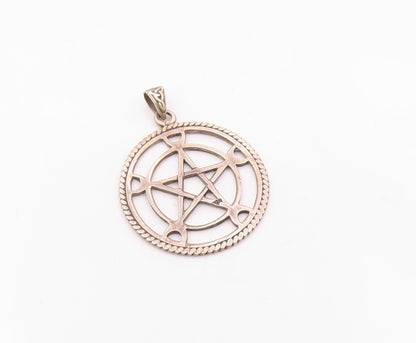 PETER STONE 925 Silver  Vintage Pentagram Star Crescent Moon Pendant  PT20327