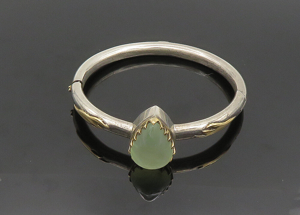 925 Silver & 14K GOLD  Vintage Cabochon Peridot Hinge Bangle Bracelet  BT8098
