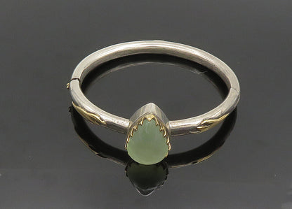 925 Silver & 14K GOLD  Vintage Cabochon Peridot Hinge Bangle Bracelet  BT8098