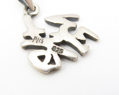925 Sterling Silver  Vintage Dark Tone Chinese Character Smooth Pendant PT9096