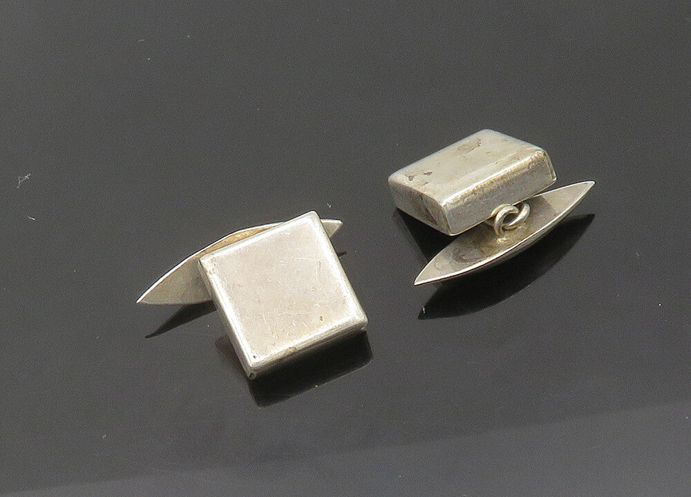 MEXICO 925 Sterling Silver  Vintage Minimalist Square Shiny Cufflinks  TR2985