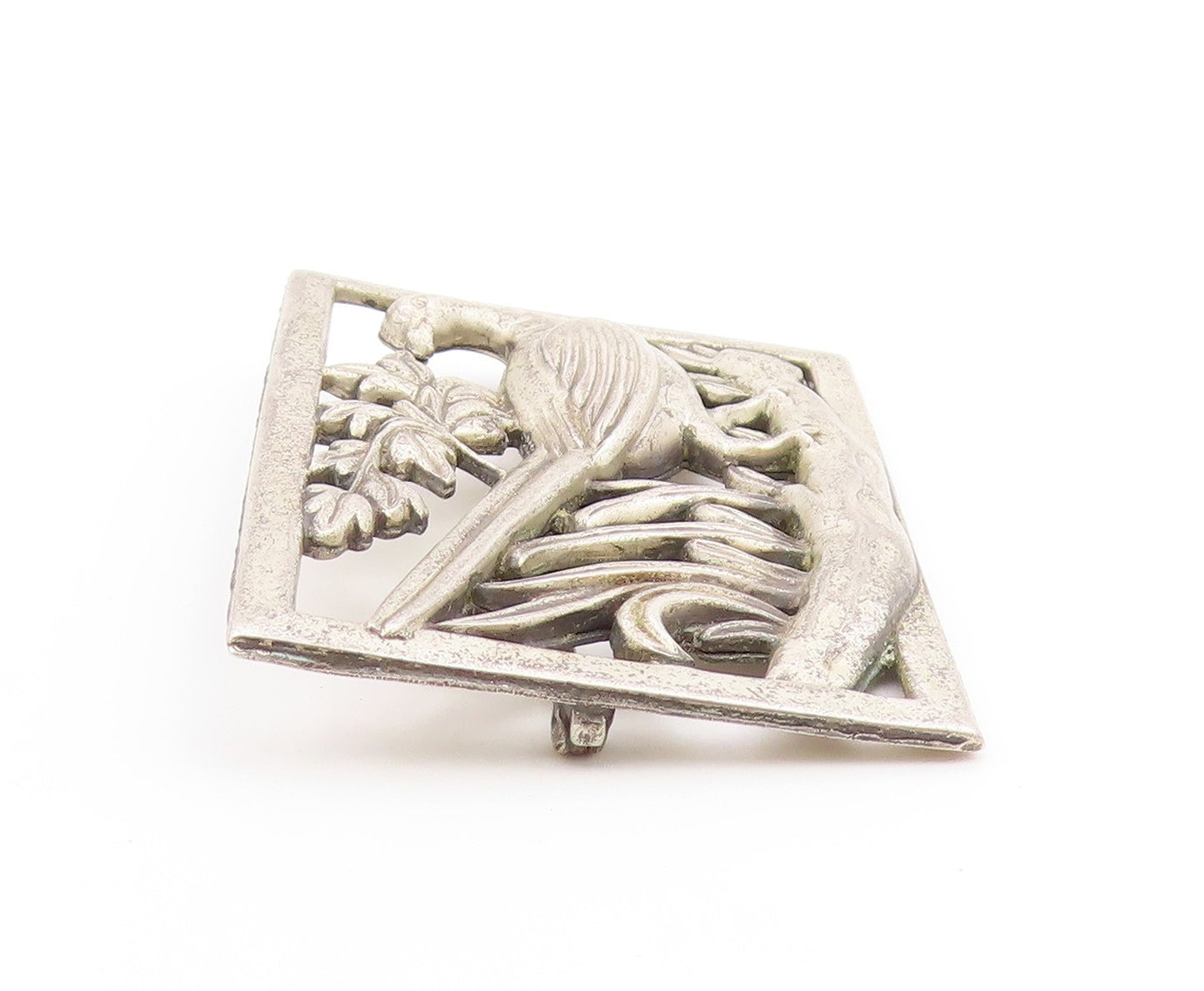 925 Sterling Silver  Vintage Long Tailed Bird Floral Motif Brooch Pin  BP6267