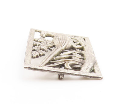 925 Sterling Silver  Vintage Long Tailed Bird Floral Motif Brooch Pin  BP6267