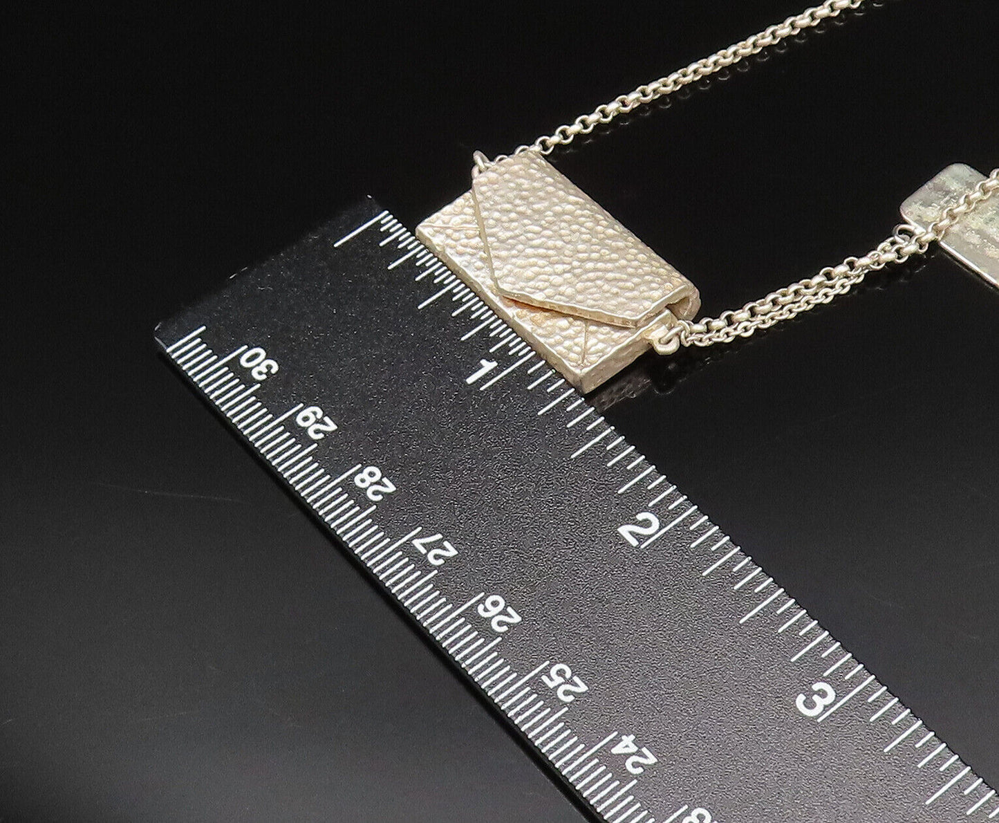 DESIGNER 925 Silver  Vintage Hammered Purse Rolo Chain Necklace (OPENS) NE3923