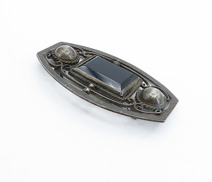 925 Sterling Silver  Vintage Black Hematite Oxidized Twist Brooch Pin  BP2593