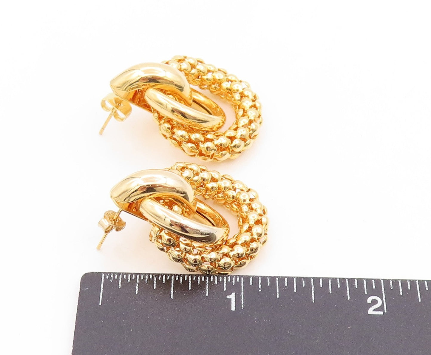 925 Sterling Silver Vintage Earrings Gold Plated Chunky Interlocking  EG14048