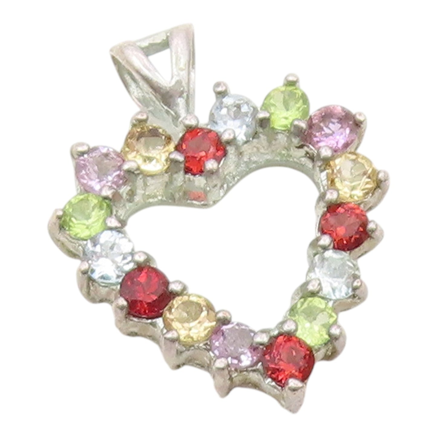 925 Silver  Vintage Dainty Garnet & Multi Stone Love Heart Pendant  PT21104