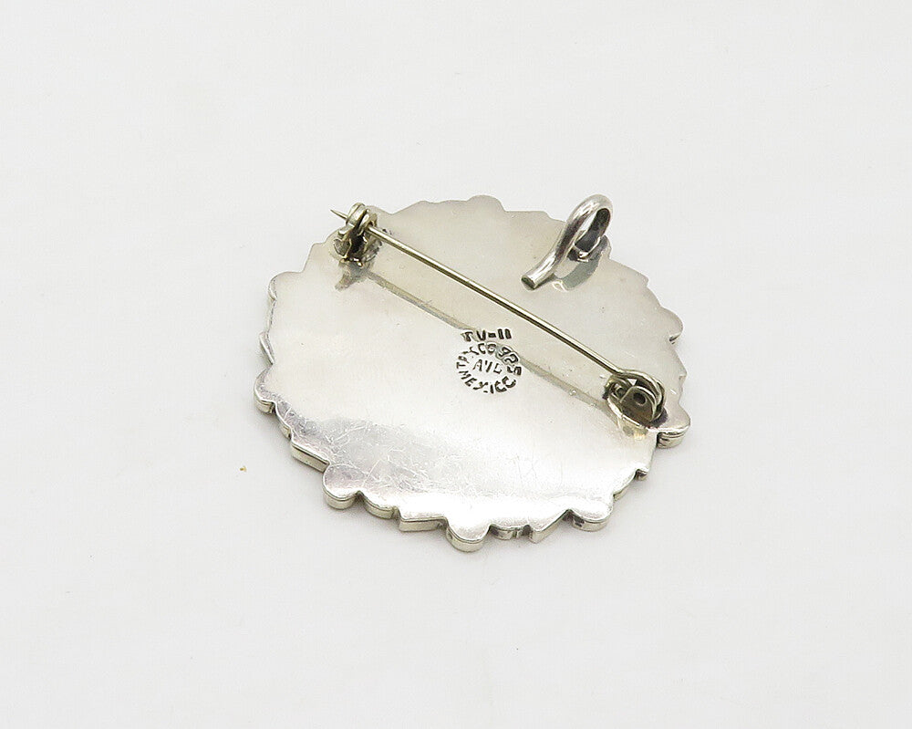 AVG TAXCO 925 Silver  Vintage Mayan Aztec Sun Calendar Brooch Pin  BP6939