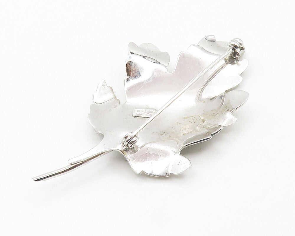CARL ART 925 Silver  Vintage Matte Leaf Shiny Etched Detail Brooch Pin  BP5696