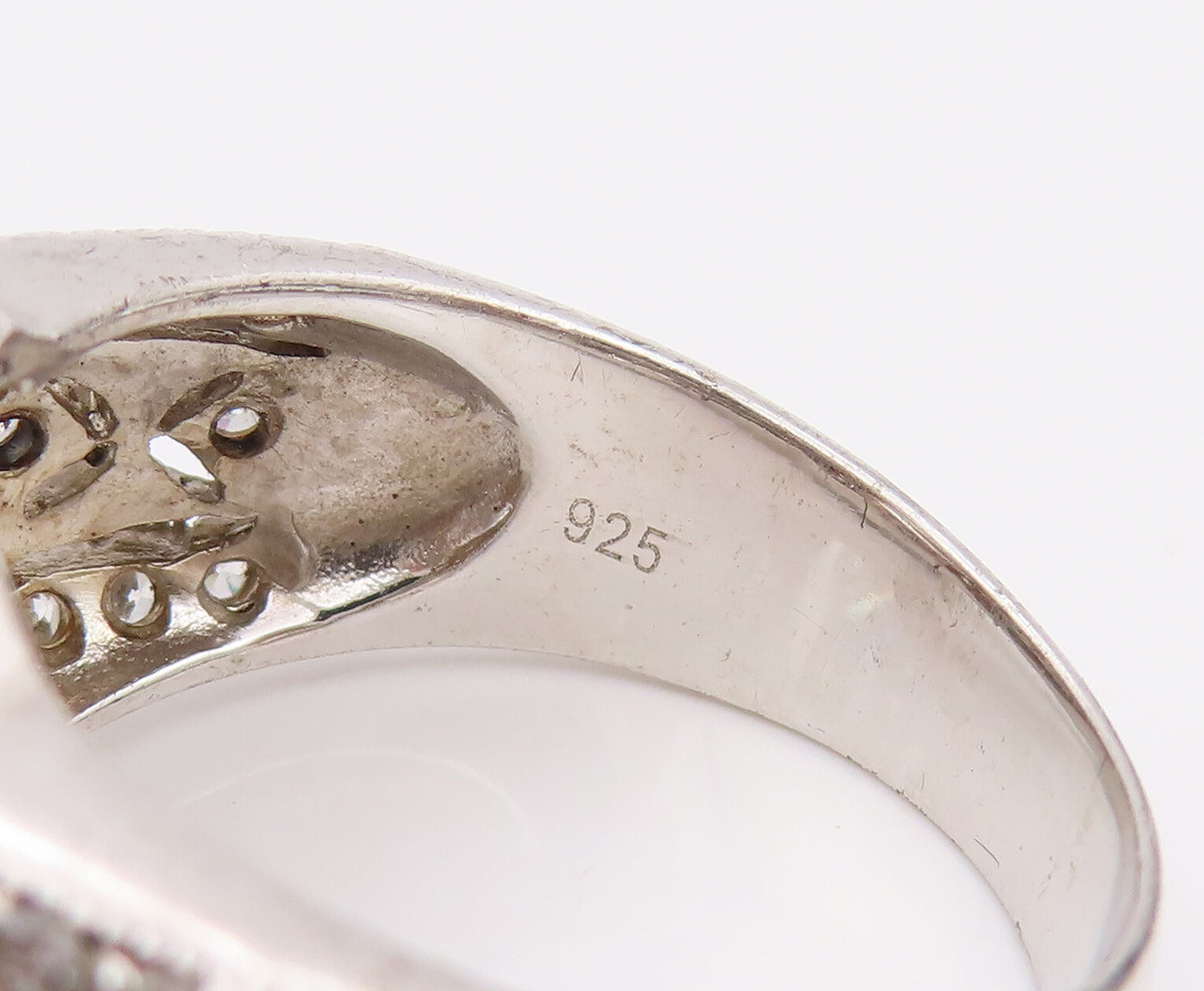 925 Sterling Silver Vintage CZ Square Head Designed Shoulder Ring Sz 10  RG26542