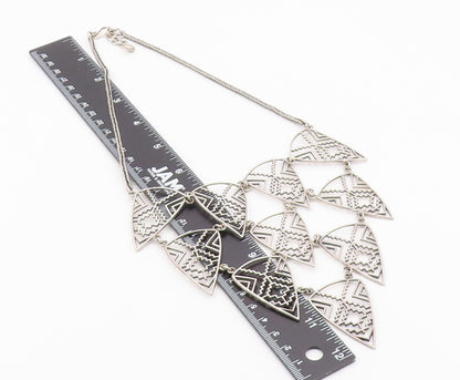 925 Sterling Silver  Vintage Shiny Open Geometric Chain Necklace  NE3721