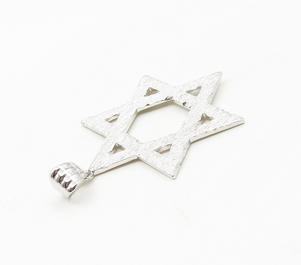 925 Sterling Silver  Vintage Shiny Open Star Of David Drop Pendant  PT13389
