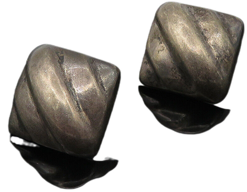 925 Sterling Silver  Vintage Oxidized Hollow Square Dome Stud Earrings  EG5797