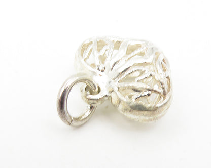 925 Sterling Silver  Vintage Petite Love Heart Swirl Cage Pendant   PT9131