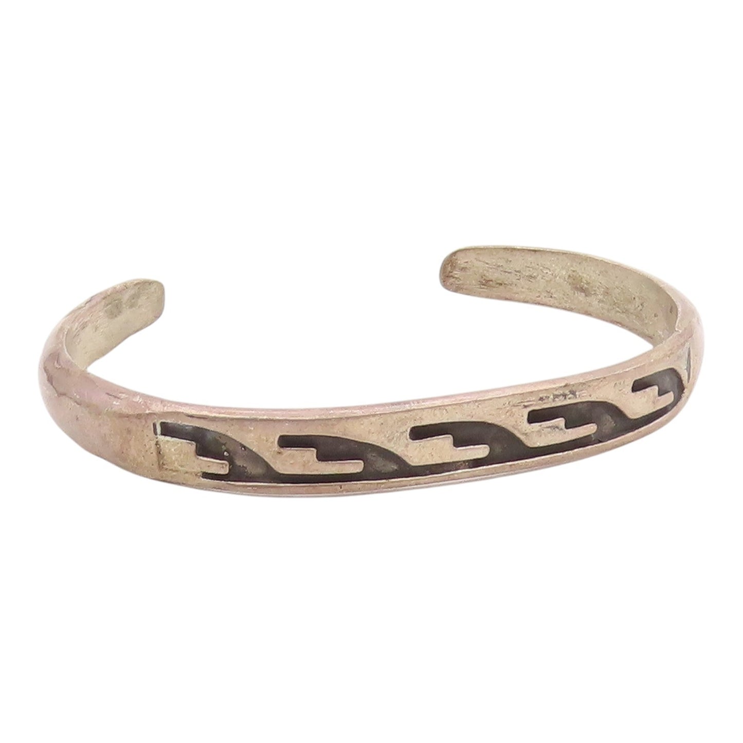 SOUTHWESTERN 925 Sterling Silver Vintage Oxidized Petite Cuff Bracelet BT8795