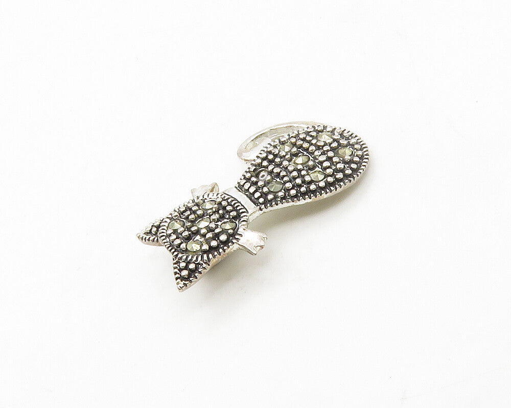 925 Sterling Silver  Petite Sparkling Marcasite Sitting Cat Pendant  PT13573