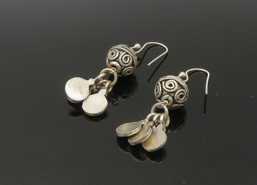 925 Sterling Silver  Vintage Spiral Swirl Sphere Dangle Earrings  EG11035