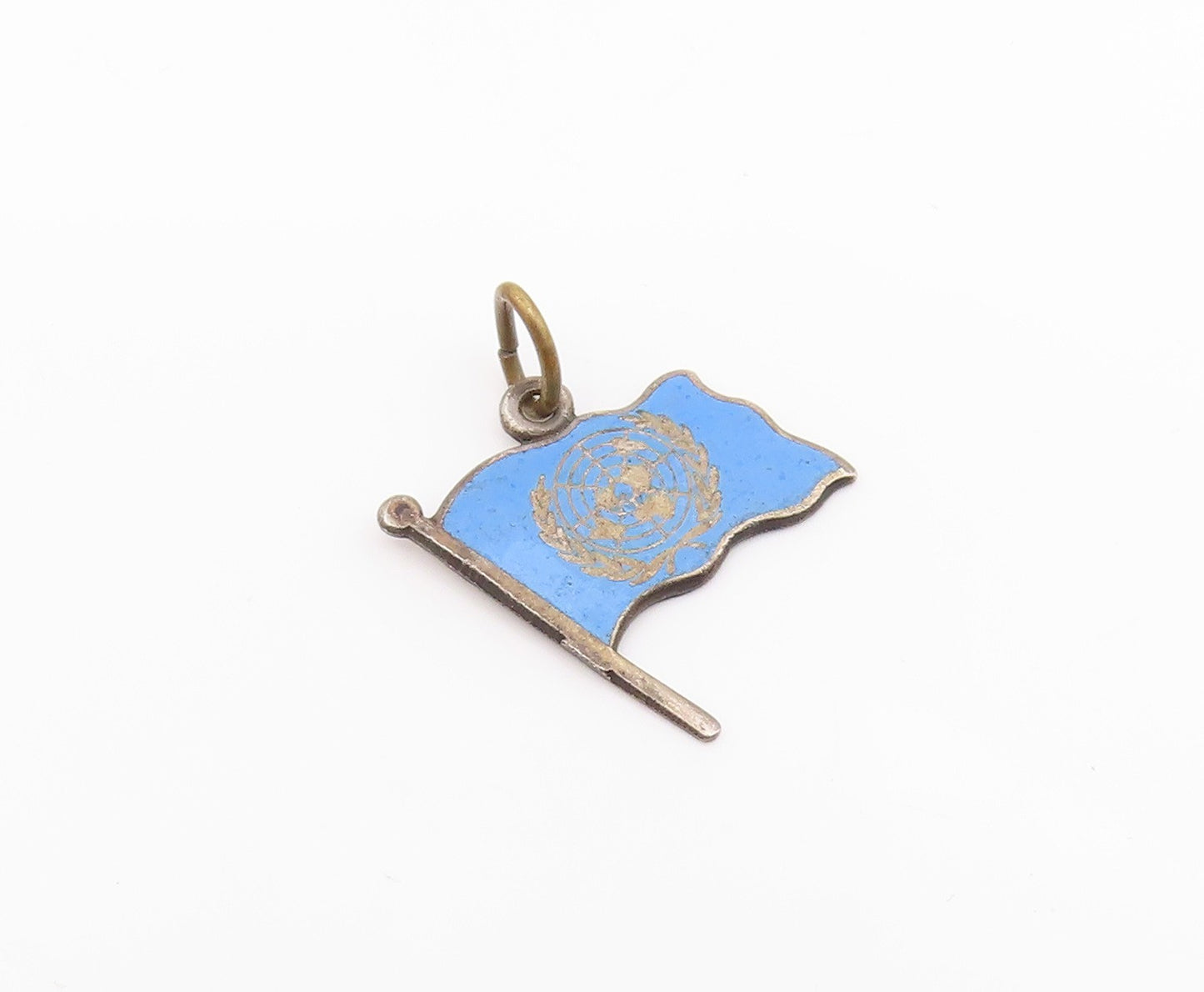 925 Sterling Silver  Vintage Enamel Flag Of United Nations Pendant  PT20454