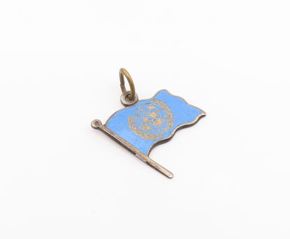 925 Sterling Silver  Vintage Enamel Flag Of United Nations Pendant  PT20454