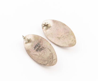 925 Sterling Silver Vintage Earrings MEXICO Oval Cabochon Tiger's Eye  EG14359