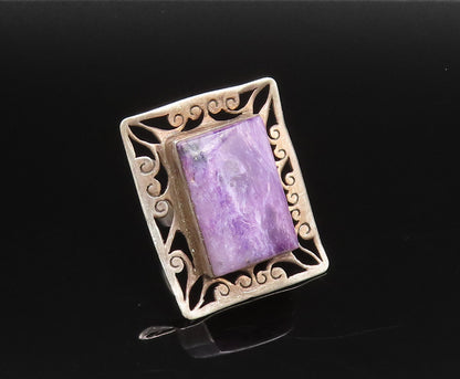 925 Silver  Vintage Openwork Frame Charoite Statement Ring Sz 7  RG26039