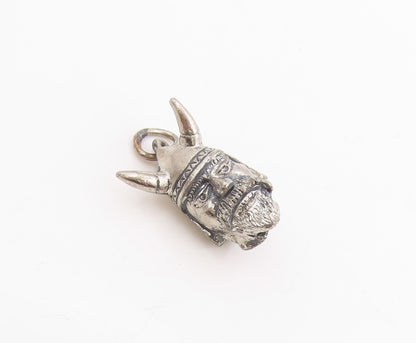 925 Sterling Silver Vintage Pendant Horned Helmet Warrior Head Charm  PT25375