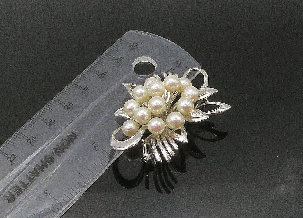 925 Sterling Silver  Vintage Shiny Pearl Cluster Ribbon Brooch Pin  BP8686